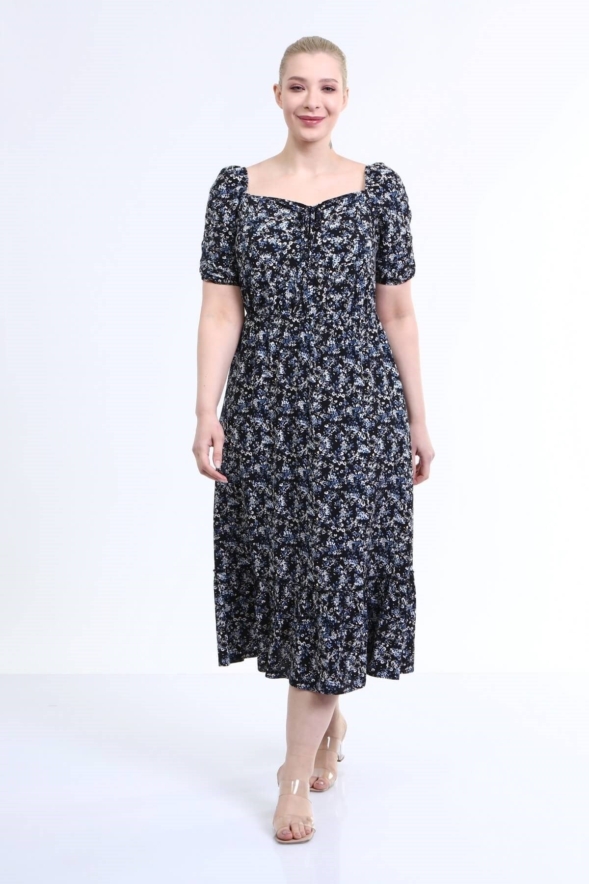 Yaka Detaylı Prenses Kol Elbise