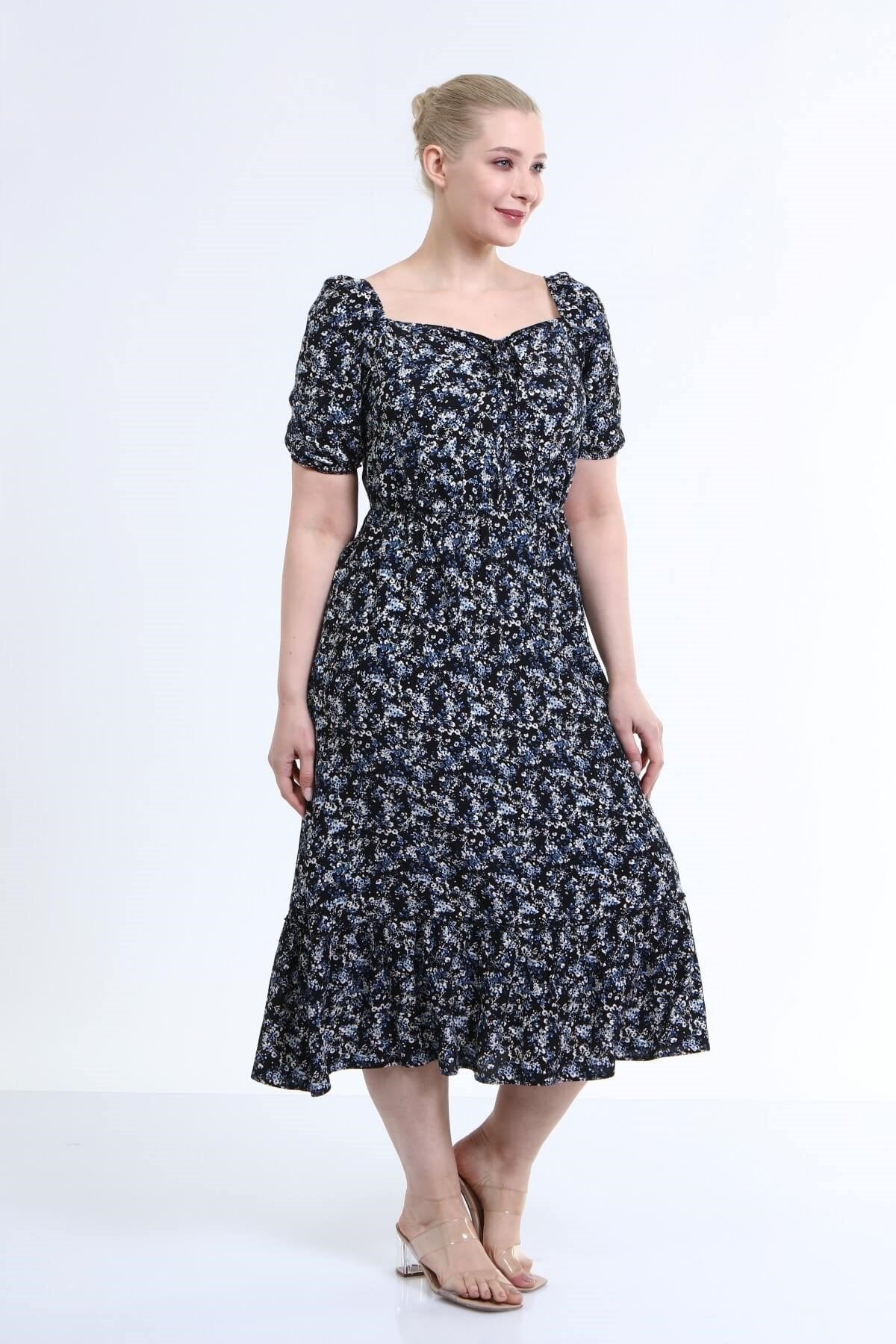 Yaka Detaylı Prenses Kol Elbise