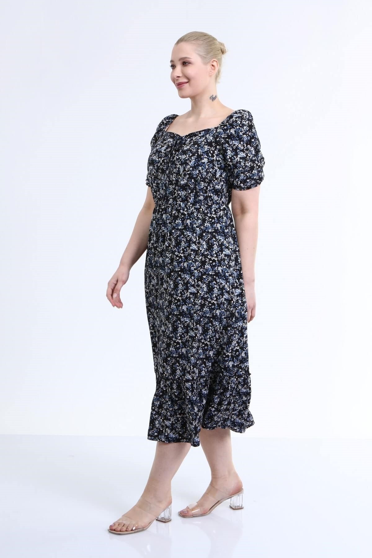 Yaka Detaylı Prenses Kol Elbise